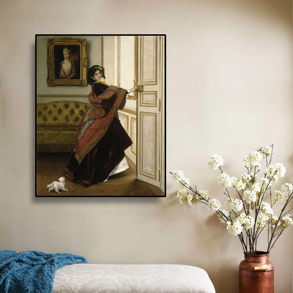 

Cassisy Canvas Oil Painting《Departing For The Promenade Will You Go Out With Me Fido》Alfred Stevens Art Picture Home Decoration