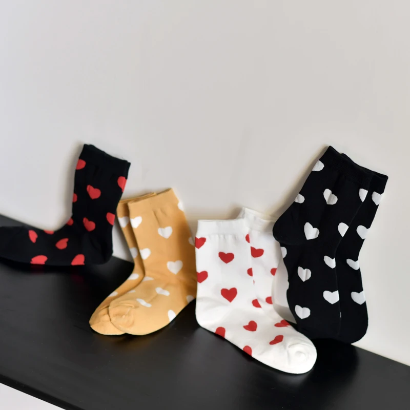 Funny Cute Style Heart shape Pattern Middle Tube Socks Lady women's Long Socks Ladies socks cotton kawaii girls Sox
