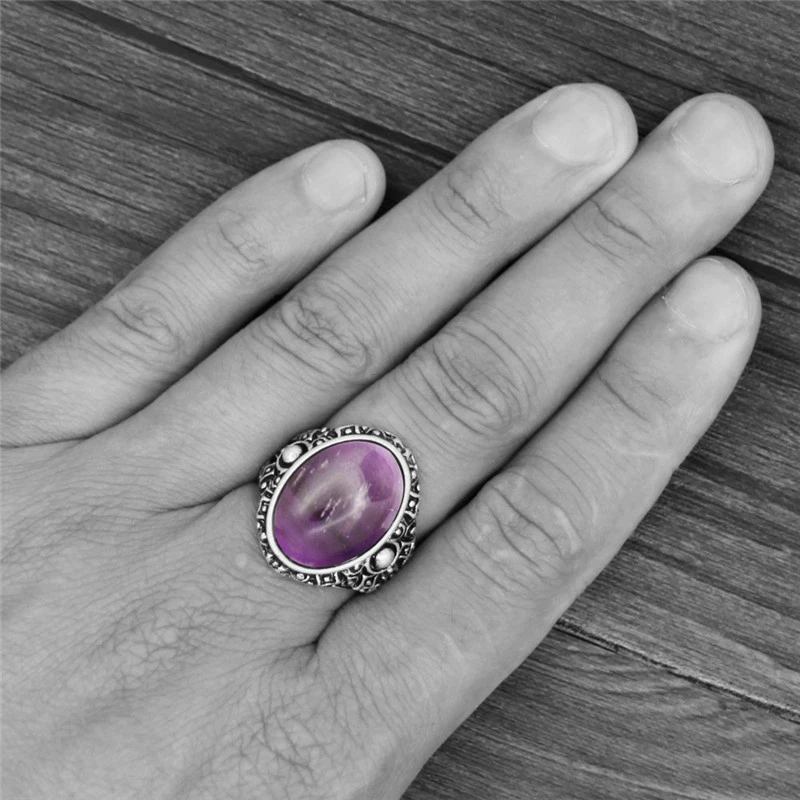 Vintage Oval Amethysts Quartz Jades Rings Antique Silver Plated Natural Stone Tiger Eye Women For | Украшения и аксессуары