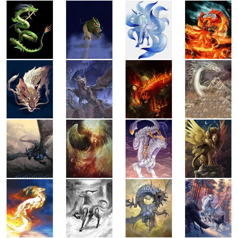 

Diy Gift Diamond Painting Ancient Beast Dragon Fire Phoenix Stickers Diamond Embroidery Home Decoration Square Diamond Round