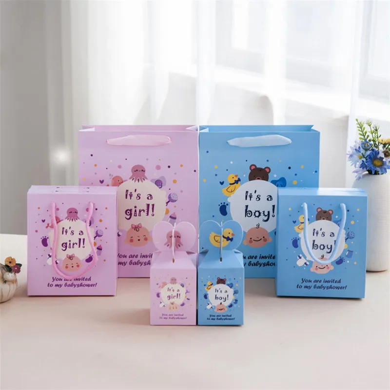 

50PCS Full Moon Baby Gift Bag Cartoon Candy Dragee Box Baby Shower Favors Box Boy Girl Kids Event Party Decorations Supplies