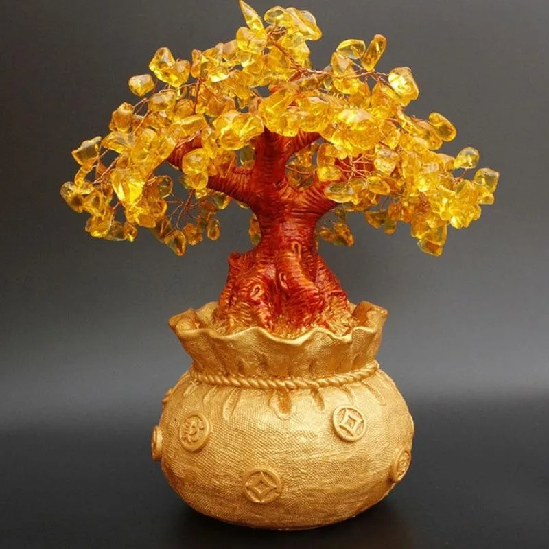 Gold Crystal Lucky Money Tree Decoration Fortune Wealth Chinese Home Office Tabletop Feng Shui Craft Decor Ornament Gifts | Дом и сад