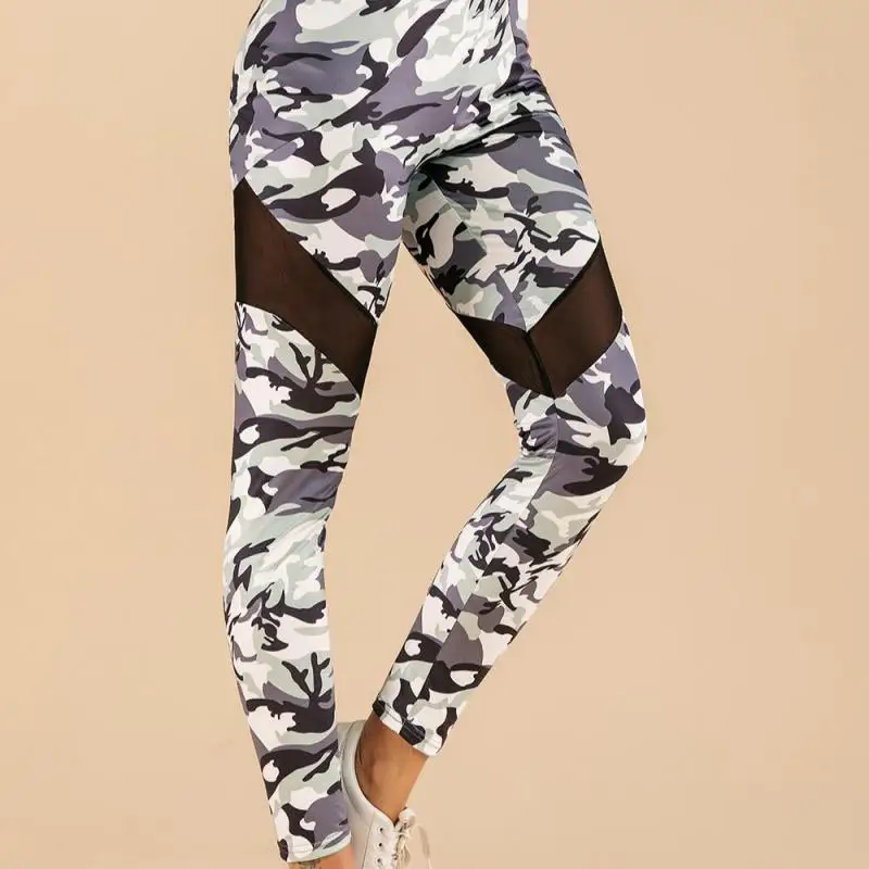 

See-through gauze camouflage print tight-fitting sports running leggings women's outer wear