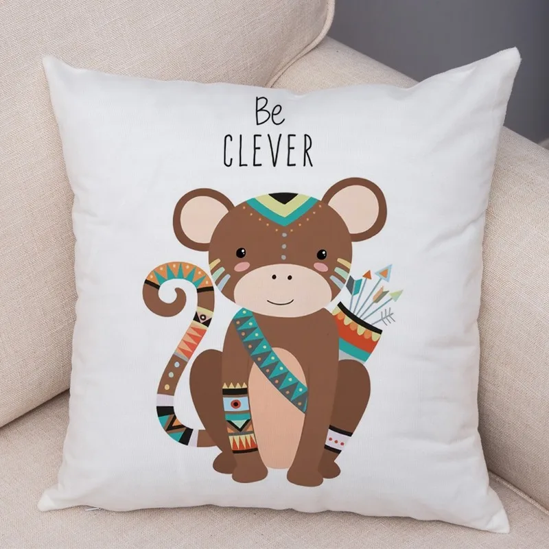 

Lion Fox Giraffe Pattern Pillowcase Adornment Cute Animal Sofa Cushion Cover Panda Bear Soft Plush Pillowcase 45x45cm