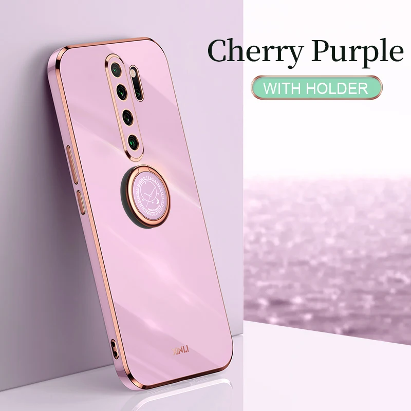 Plating Square Finger Ring Holder Phone Case On For Xiaomi Redmi Note 8 Pro 2021 New Note8 8pro Luxury Soft Silicone Stand Cover