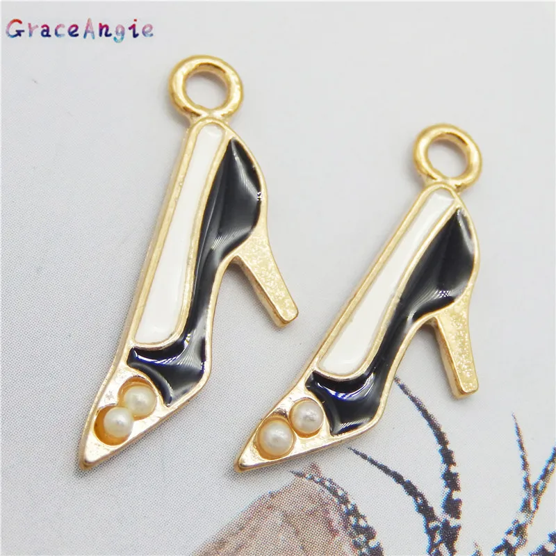 

5pcs Enamel High heel Shoes Pearls Pendant 25*16mm Jewelry Charm Necklace Diy Charm Pendant Bracelet Necklace Handmade Jewelry