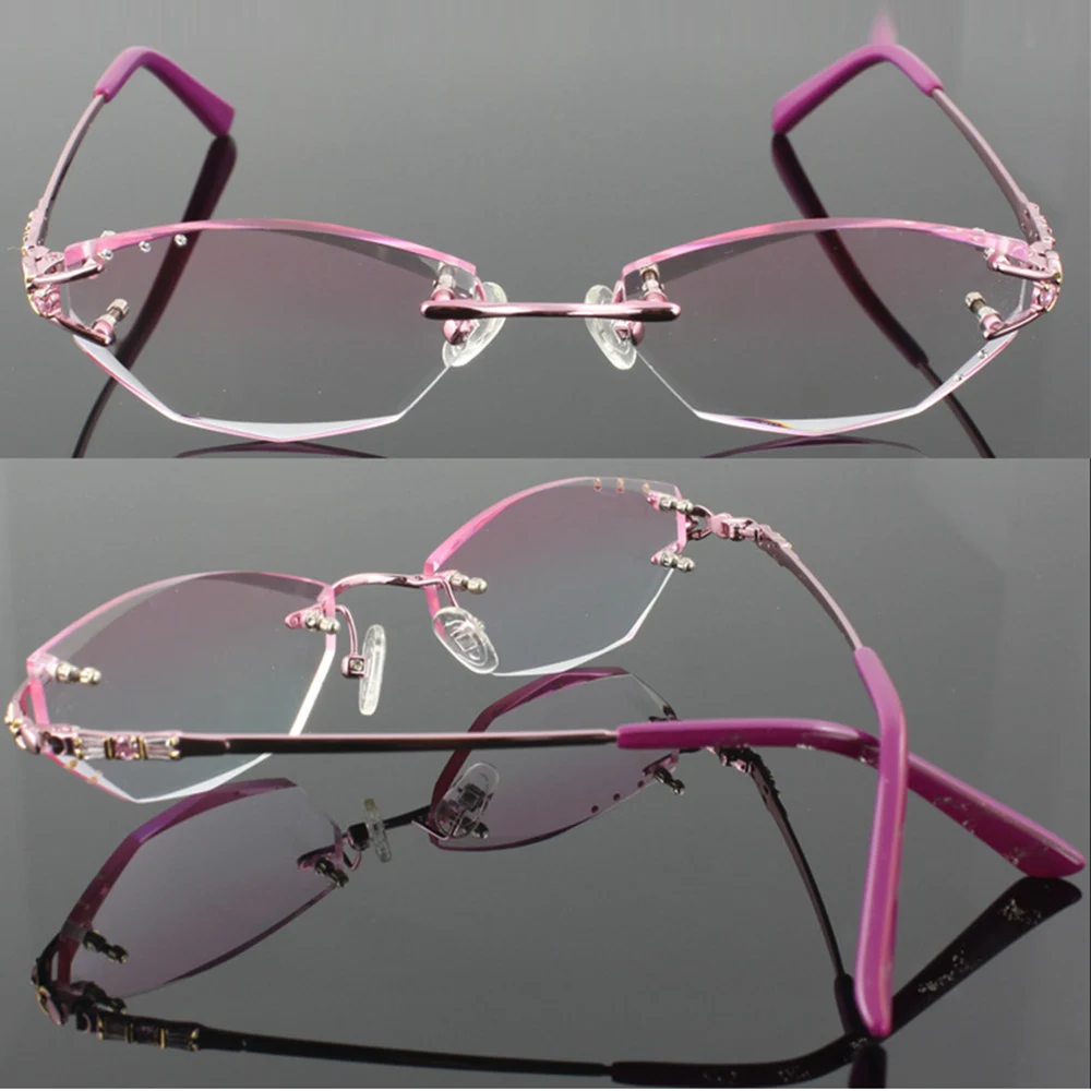 Luxury PRIVATE Custom Manual Pure Titanium Frame Diamond Cut High-elastic Tinted Lenses Ladies Prescription Glasses Photochromic |