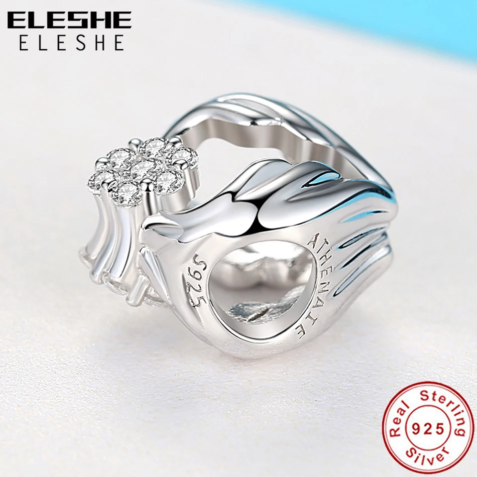 Подлинный eleshe, 925 пробы, серебряный, винтажный, крылья ангела, перья, сердце, бусины, Подвески, подходят к оригинальным браслетам, браслеты, хорошее ювелирное изделие