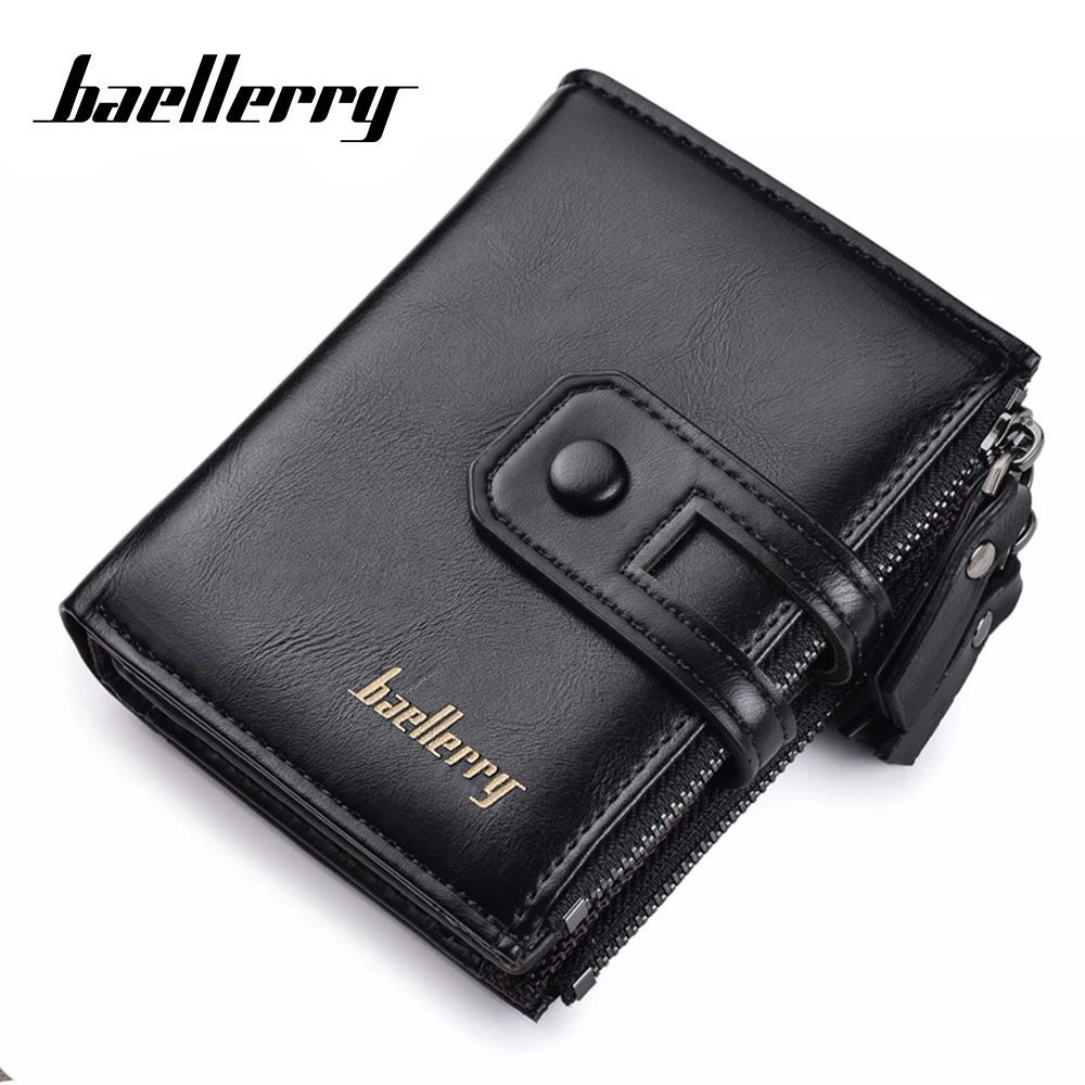 Мужские кошельки baellerry, кожаный двойной держатель для карт на молнии, Короткий Мужской кошелек с карманом для монет, винтажный бренд, высокое качество, мужские кошельки