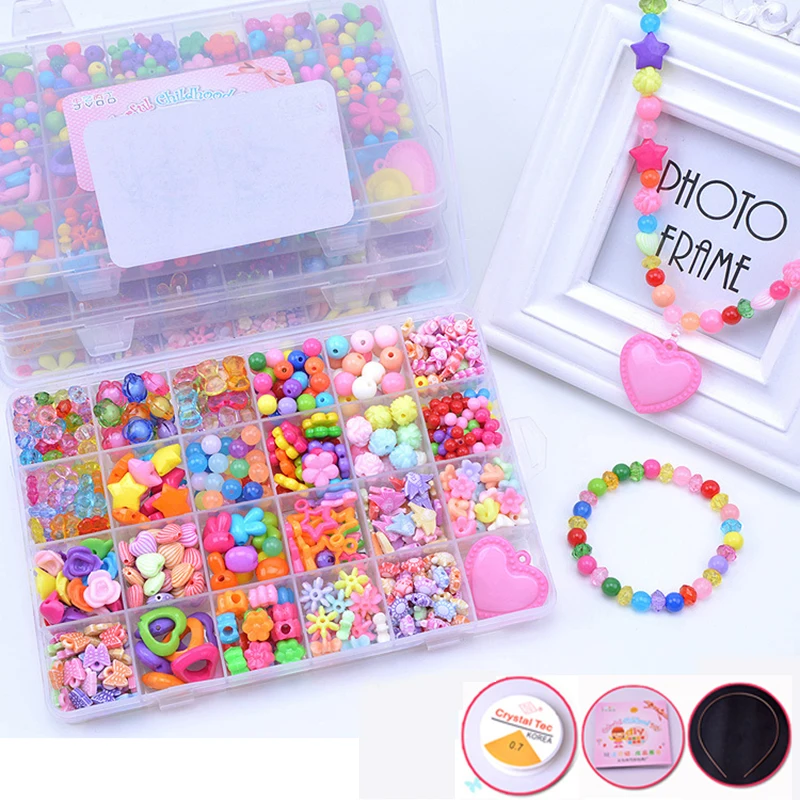 

DIY Handmade Beaded Toy with Accessory Set Children Creative 24 Grid Girl Jewelry Making Toys Educational Toys Children Gift