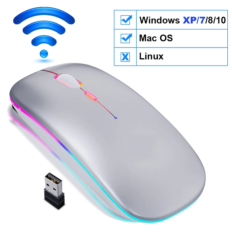 

LED Bluetooth Silent Wireless Mouse Gaming Mouse Gamer Ergonomic Optical Noiseless Wireles RGB Light Mice for PC Laptop Computer