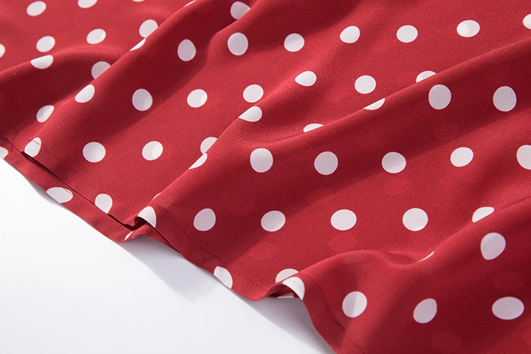 

Women's 100% Pure Silk Long Dress vintage red dots sleeveless with pockets one size JN392