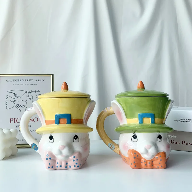 Taza 3D de conejo de pascua, vaso de agua de cer&aacute;mica de dibujos animados, taza de gran capacidad para el hogar y la Oficina, taza de caf&eacute; con leche-3