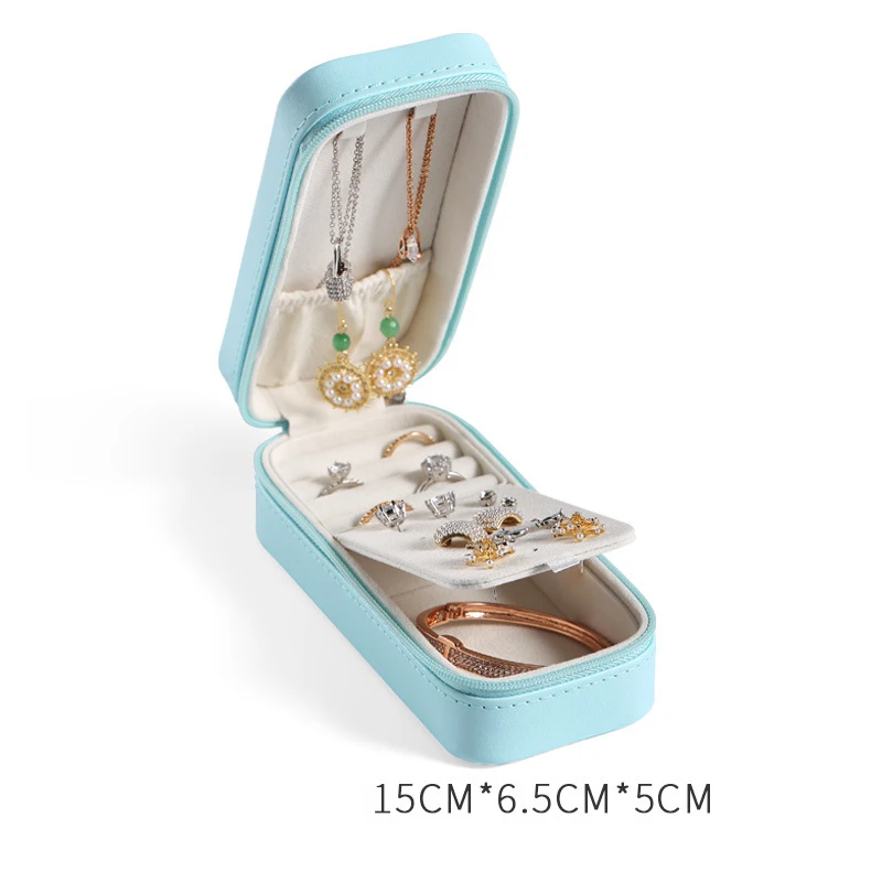 

candy color fashion women zipper jewelry box mini style leather Jewelry Storage Case for Home Travel girl gift 200805-47