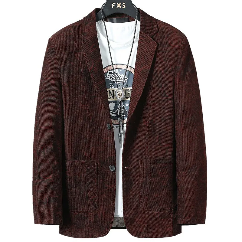 

Nice Autumn Hot Men's Cotton Suit Youth Wine Red Color Slim Casual Double Buckle Blazer
