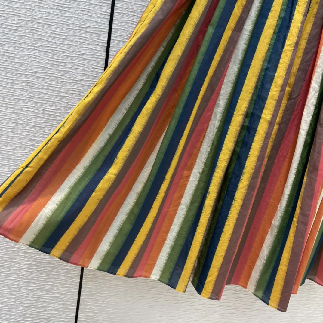 Holiday Red Striped Skirts for Women Summer 2020 Luxury Brand Lace Up High Waist Skirts Casual Style Big Hem Pleated Skirts Lady