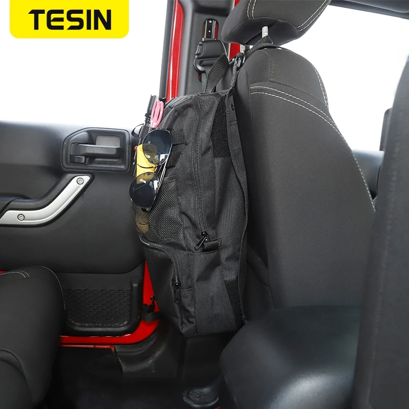 Pаспродажа Сумка для хранения TESIN на спинку сиденья автомобиля, карманный органайзер для Dodge RAM, для Jeep Wrangler TJ JK JL JT 1987-2021, автомобильные аксессуары