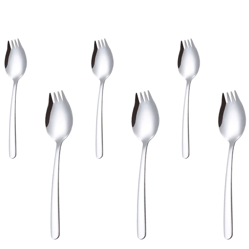

6 Pcs Stainless Steel Salad Sporks Multi-functional Fruit Sporks (Silver)
