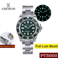 cronos diver luxury men watch stainless steel pt5000 bracelet ceramic rotating bezel 200 meters water resistant glide lock clasp