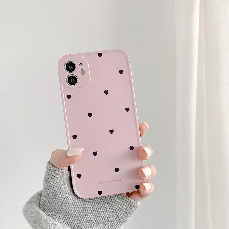 

INS Pink love heart phone case For iphone 12 11Pro max case for iphone SE 2020 7 8 Plus X XR XS max Matte silicone TPU case capa