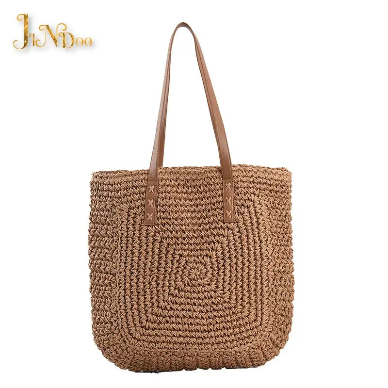 Summer Hot Straw Shoulder Bag Rattan Beach Bags Large Capacity Woven Handle Bag Travel Vacation Totes Shopping Handbag Bolsas