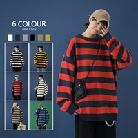 2021new black red striped oversized sweater hot sale contrast stripe knitted sweater autumn winter men and womens pullover