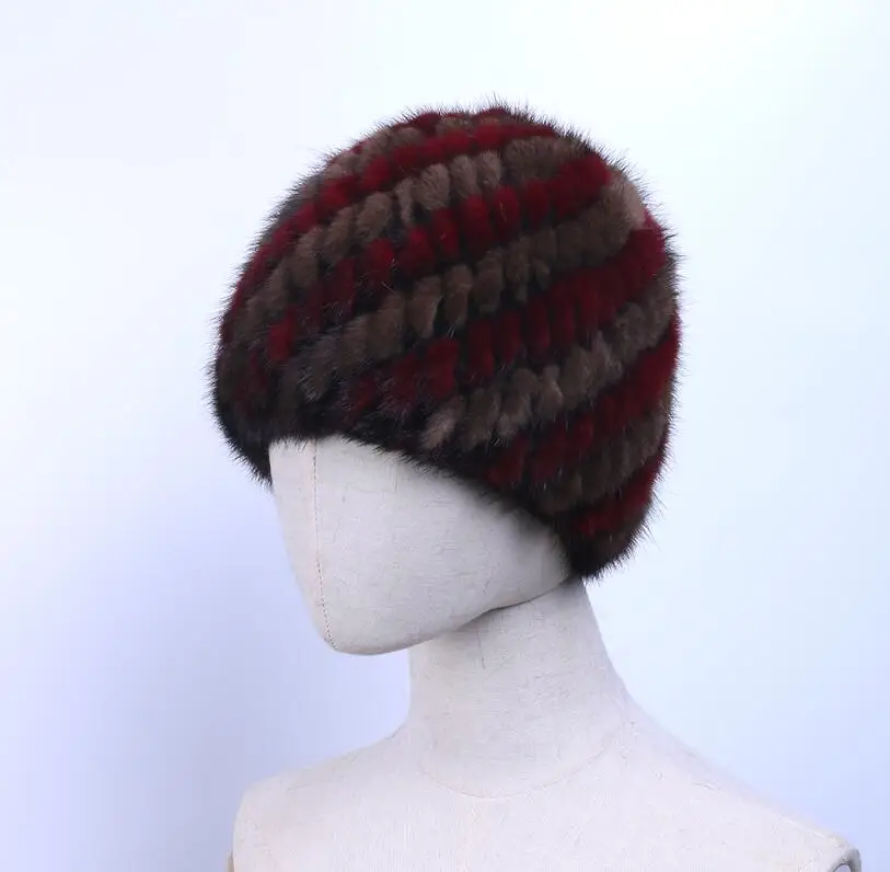 brown red YC Fur шапки из натурального меха норки женские вязаные шапки из натурального меха норки шапки для женщин эластичные шапки из натурального меха женские шапки - Цвет: brown red
