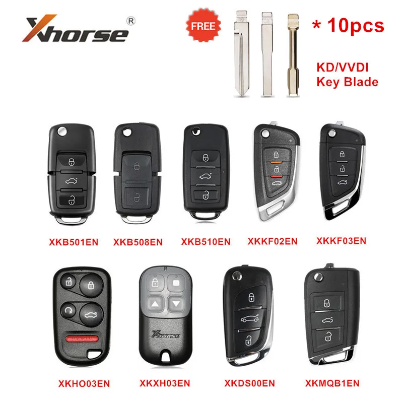 

5pcs Xhorse XKB501EN XKB508EN XKKF03EN XKDS00EN XKKF02EN VVDI Wire Remote Key with 10pc KD/VVDI Key Blade for VVDI Mini Key Tool
