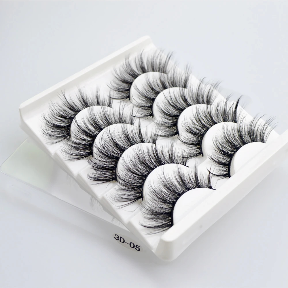 Накладные 3D ресницы из норкового меха 5 пар перекрещивающиеся пушистые Длина 9-16