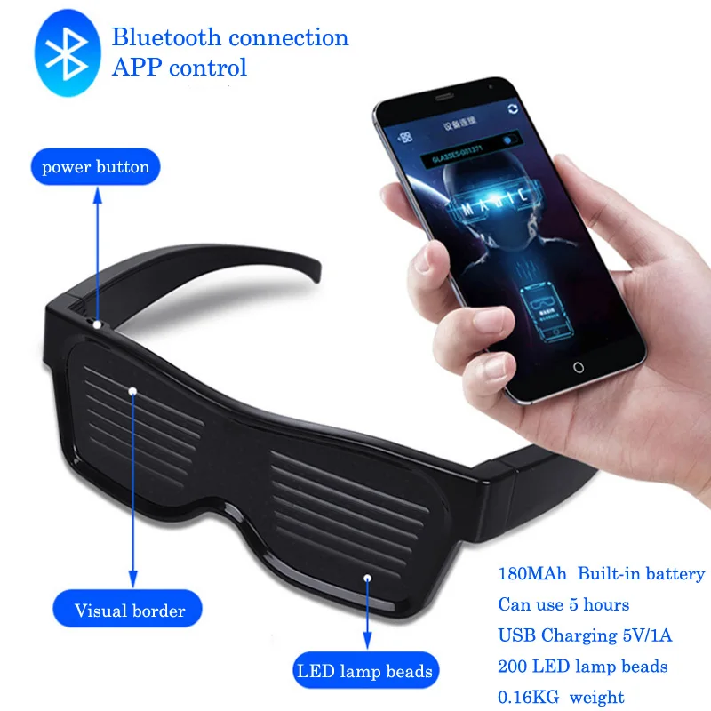Дисплей очков Bluetooth с заряженным магическим преобразованием DIY светодиодный