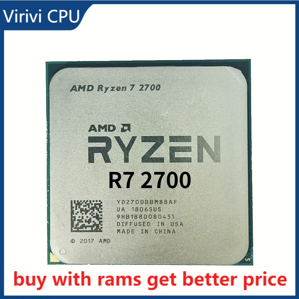 

AMD Ryzen 7 2700 R7 2700 3.2 GHz Eight-Core Sixteen-Thread 16M 65W CPU Processor YD2700BBM88AF Socket AM4