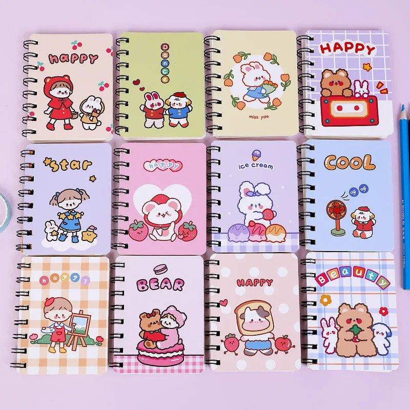 

Yisuremia Kawaii Mini Pocket Agenda Spiral Notebook 80 Sheet Study Planner Coil Notepad Handbook Korean School Office Stationery