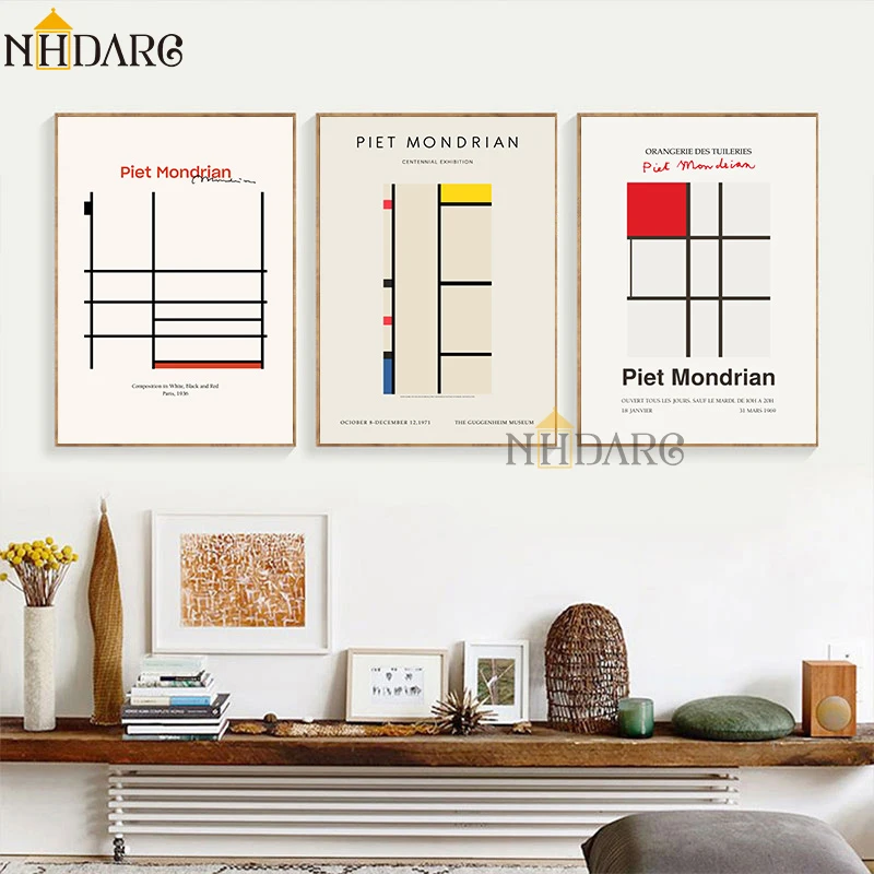 

Mondrian Abstract Wall Poster Pictures Canvas Print Painting Art Modern Color Line Home Decorative for Living Room Fashionable