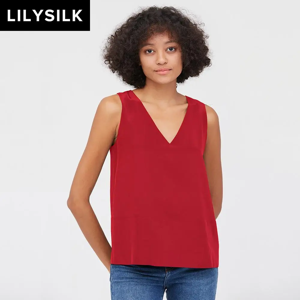 Шелковые майки LilySilk с V-образным вырезом без рукавов для женщин новинка