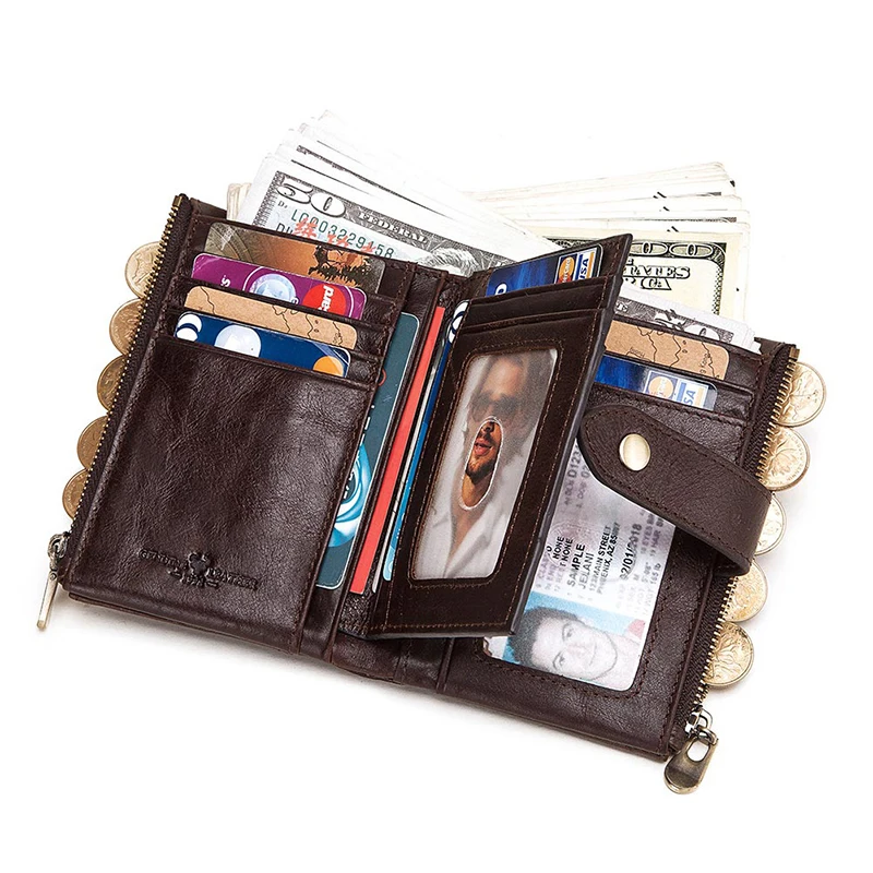 Genuine Leather Women Wallet GZCZ Casual Men Wallet Women Long Wallet In Women`s Wallet and Purses Retro Rfid Women Short Wallet