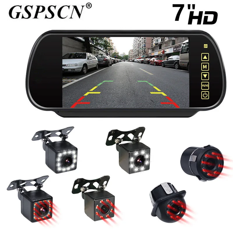 

GSPSCN Upgrade Reversing Backup Rear View Camera LED Night Vision infrared Full Touch Screen 7 inch LCD Rearview Mirror Monitor