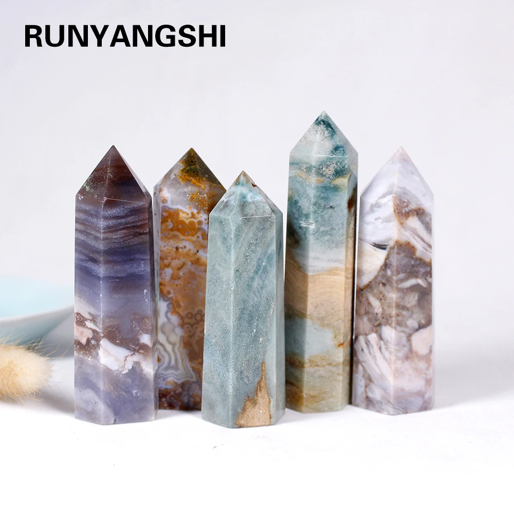 7-10 см натуральный кристалл океан яшма точка лечебный камень шестигранный