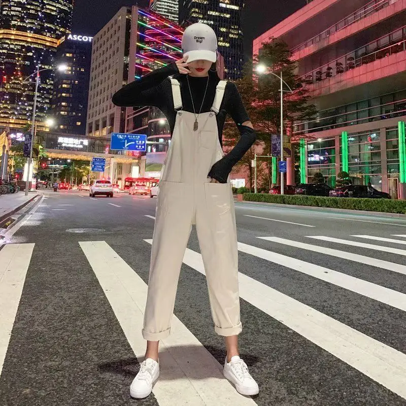 Denim Jumpsuits Women Loose Straight Fashion Streetwear Students Overalls All-match Preppy College Chic Korean Suspender Trouser |