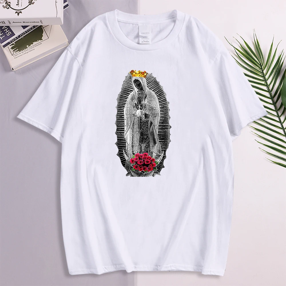 

Мужские футболки с принтом Богородицы Гуадалупе, винтажная уличная одежда 2021, Мужская Удобная одежда в стиле панк с коротким рукавом
