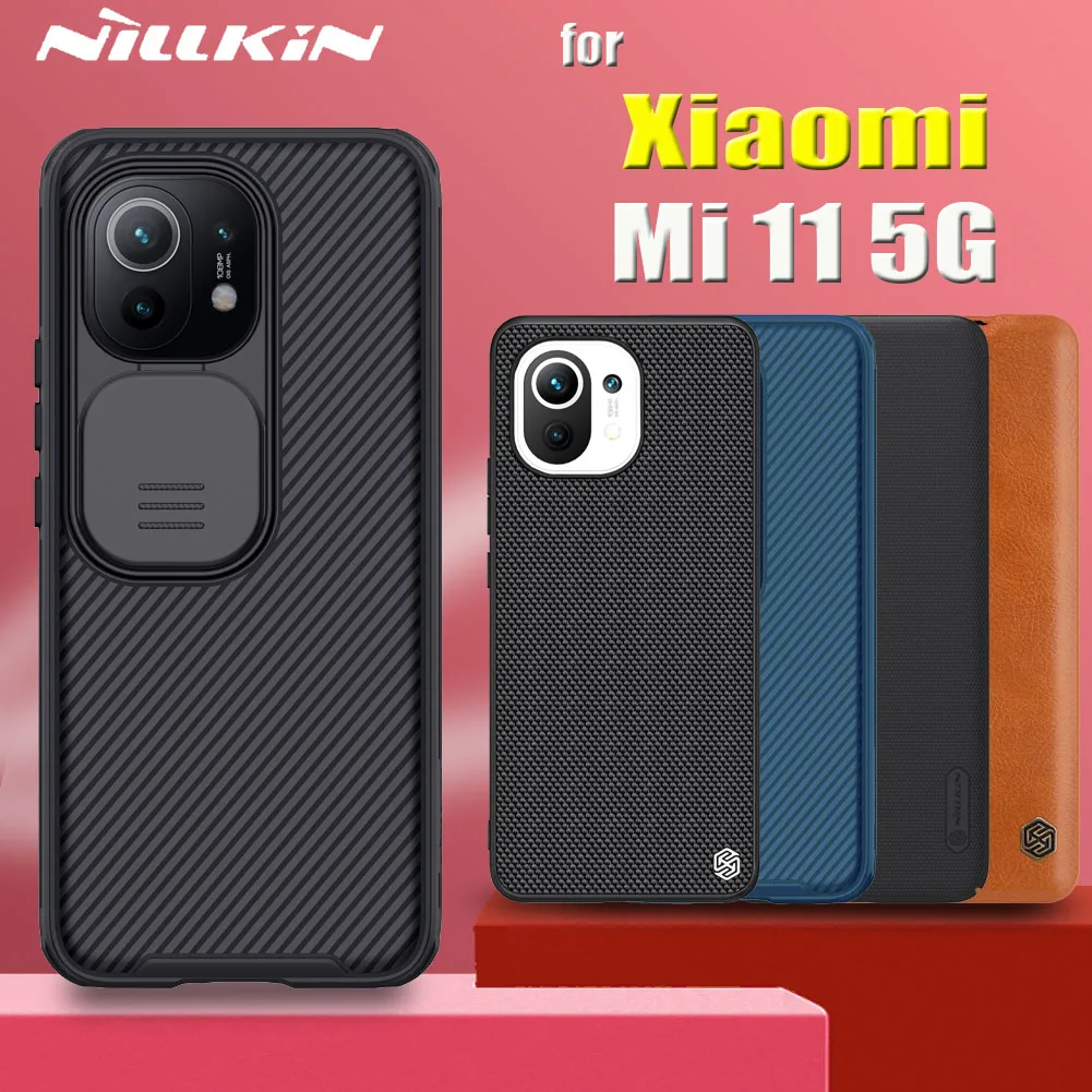 

for Xiaomi Mi 11 Mi11 5G Case Nillkin Slide Camera Protect Lens Nylon Fiber Textured Frosted PC Genunie Flip Leather Cover Funda