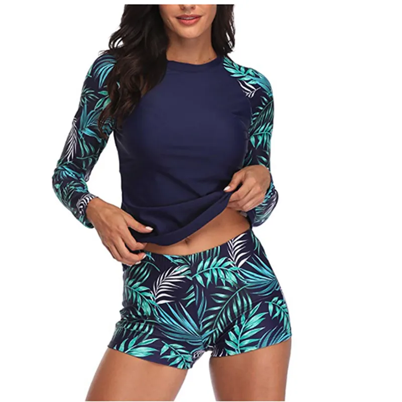 Surfing Women's Rash Guard Swimwear Long Sleeve Rashguard Biking Shirts Surf Top Retro Print Running Shirt Two piece Swimsuit