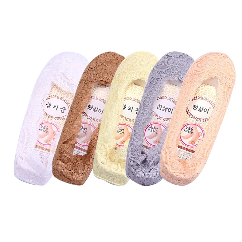 B 5pairs Женские кружевные носки Harajuku Нескользящие Женские Бесшовный носок Модные носки-лодочки 5 пар/лот# F - Цвет: B 5pairs