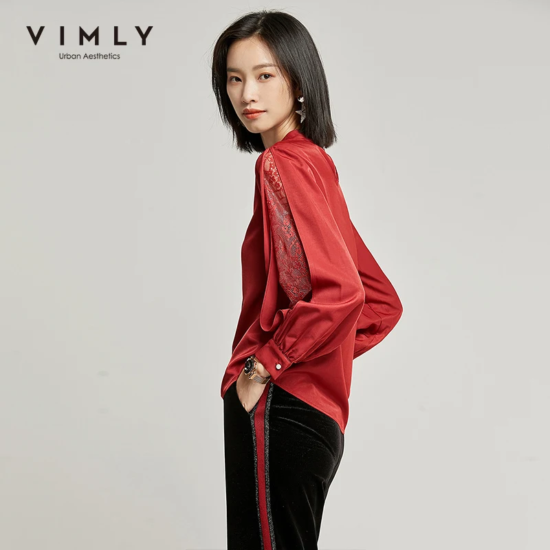 Vimly 2020 летняя Офисная Женская Элегантная блузка с рукавами фонариками модная