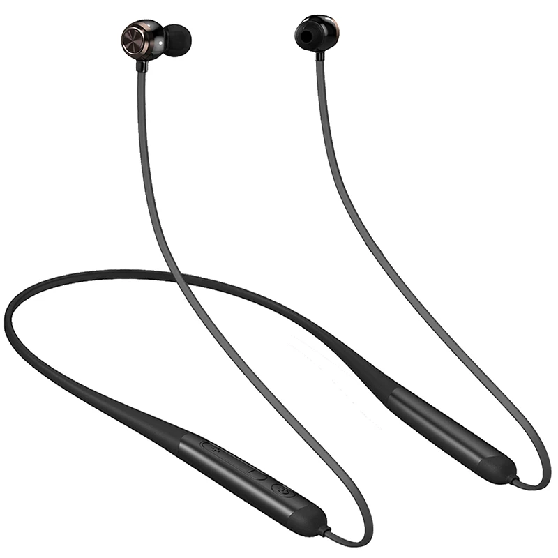 Черный Bluetooth наушники с шейным ремешком, стерео гарнитура, беспроводные Bluetooth спортивные наушники с микрофоном для универсальных всех мобильных телефонов, водонепроницаемые - Цвет: Черный
