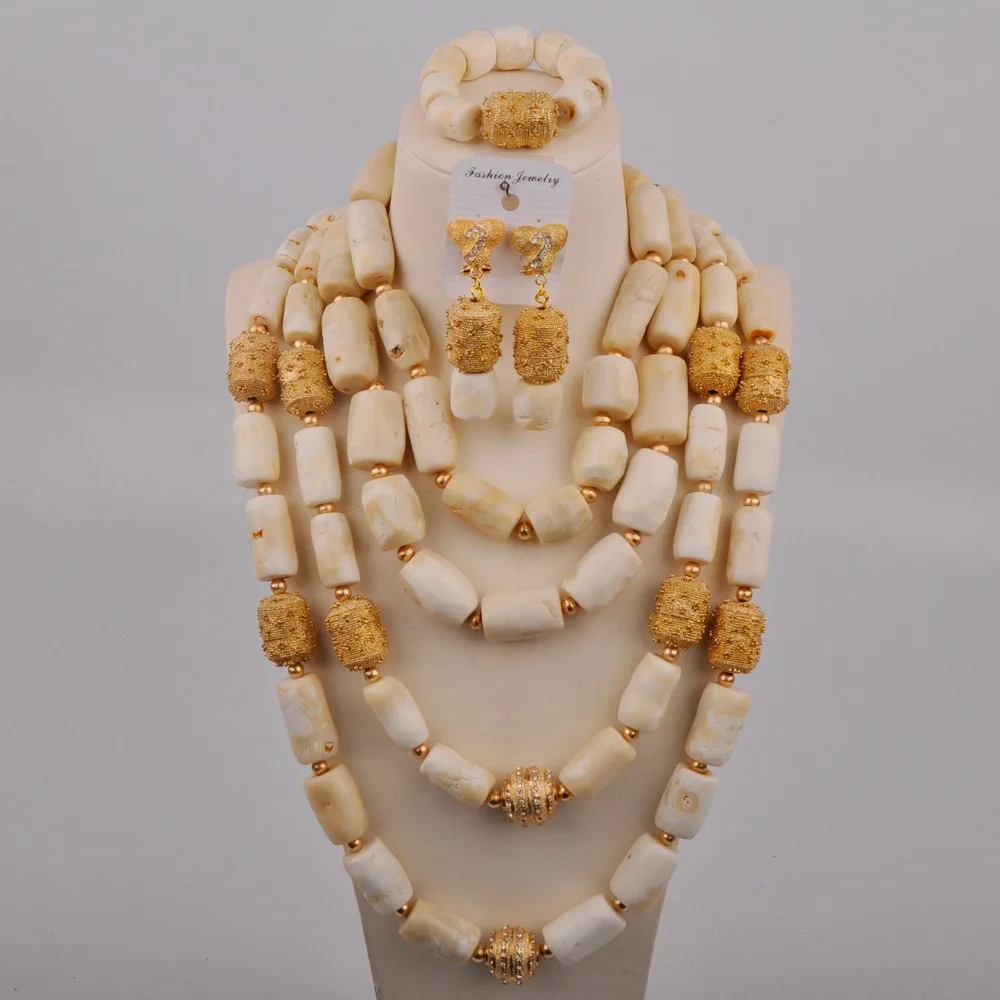 Модные белые коралловые свадебные комплекты ювелирных изделий Африканские бусы