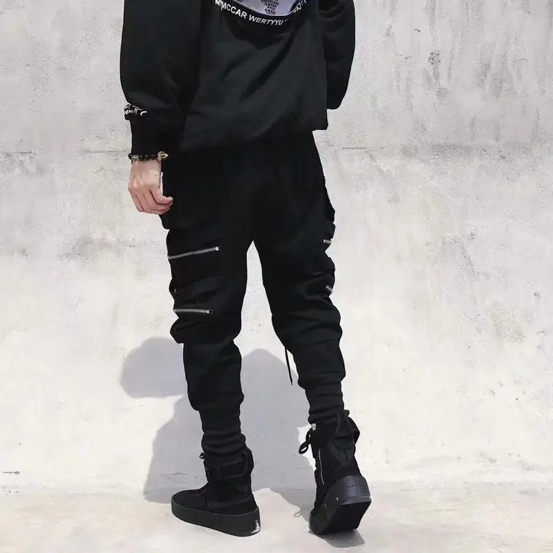 

Men's Side Pockets Harem Pants 2020 Autumn Hip Hop Casual Ribbons Design Male Joggers Trousers Fashion Streetwear Pant Black