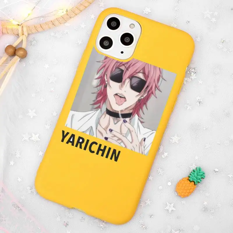 

Yarichin Club Anime Phone Case Candy Color Yellow for iPhone 11 12 pro XS MAX 8 7 6 6S Plus X 5S SE 2020 XR