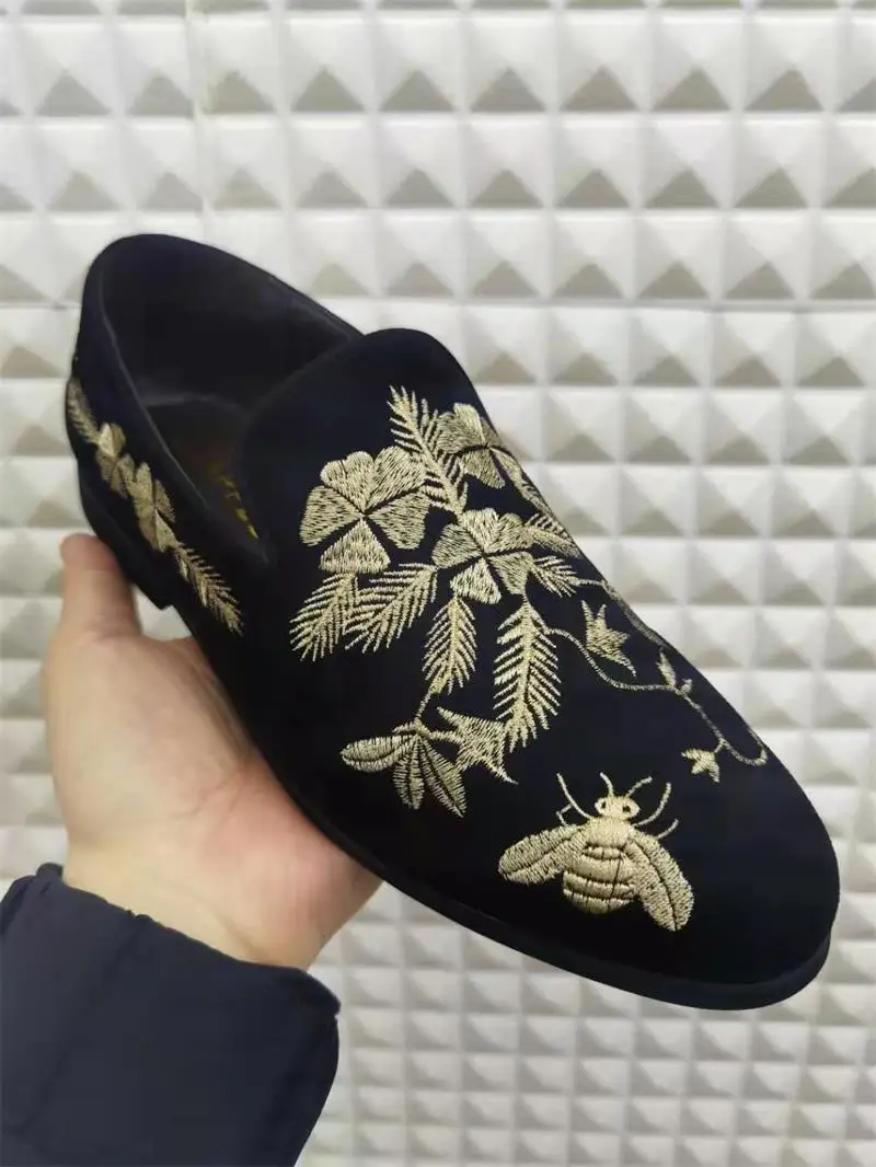 2021 New Men's Shoes Fashion Casual Business High-end Black Suede Beautifully Embroidered Low-heel Comfortable Loafers 3KC199
