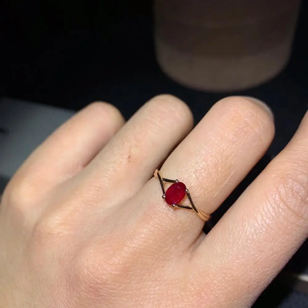 

shilovem 18k rose gold real Natural ruby Gemstone rings plant women fine new Christmas Gift 4*5mm dj0406866h