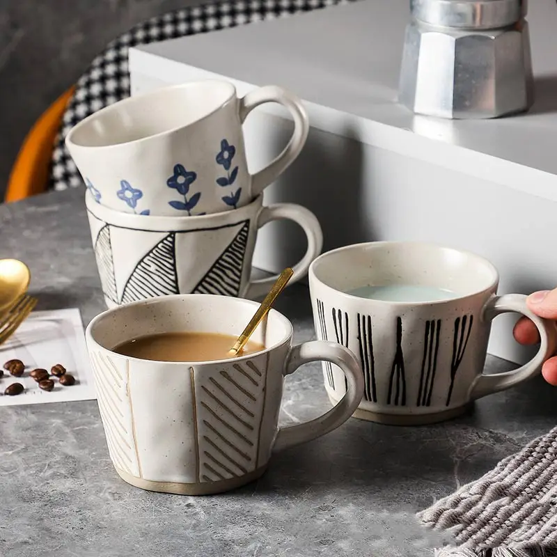 

360ml Nordic Ceramic Coffee Mug Underglaze Vintage Mug Handgrip Cup Breakfast Milk Tea Cup Heat Resistant Office Home Drinkware